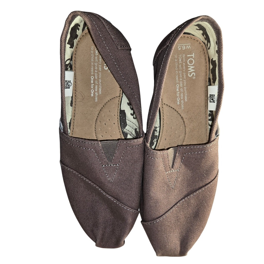 TOMS Classic Alpargata Brown Canvas Slip On Flats Women 6.5
